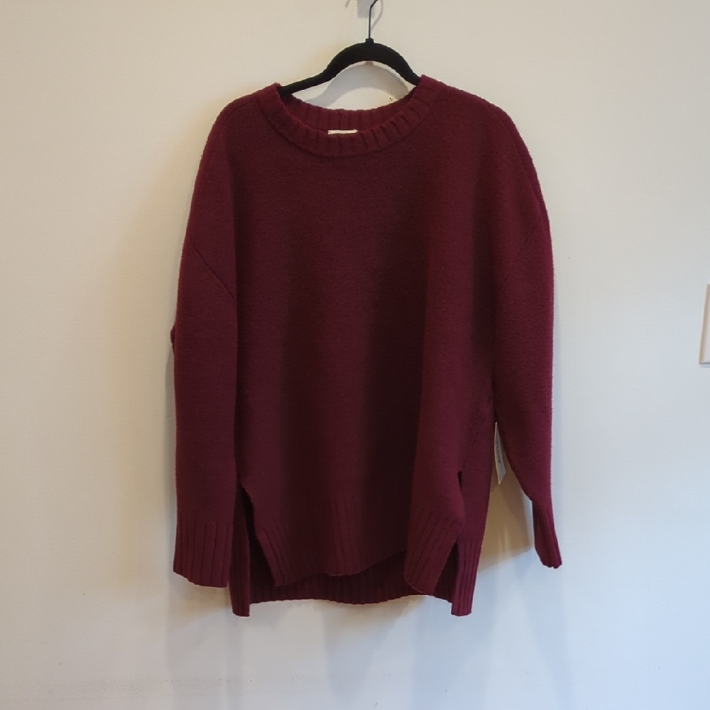 NWT Staud Women's Maroon Burgundy Sweater Tunic Side Slit Medium Minimalist Soft